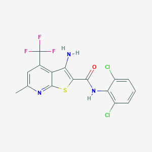 molecular formula C16H10Cl2F3N3OS B460115 3-amino-N-(2,6-dichlorophenyl)-6-methyl-4-(trifluoromethyl)thieno[2,3-b]pyridine-2-carboxamide CAS No. 445382-74-1