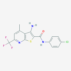 molecular formula C16H11ClF3N3OS B460119 3-amino-N-(4-chlorophenyl)-4-methyl-6-(trifluoromethyl)thieno[2,3-b]pyridine-2-carboxamide CAS No. 445382-77-4