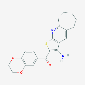 molecular formula C21H20N2O3S B460120 (3-amino-6,7,8,9-tetrahydro-5H-cyclohepta[b]thieno[3,2-e]pyridin-2-yl)(2,3-dihydro-1,4-benzodioxin-6-yl)methanone CAS No. 445382-71-8