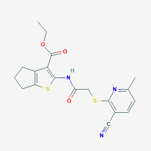 molecular formula C19H19N3O3S2 B460125 ethyl 2-[[2-(3-cyano-6-methylpyridin-2-yl)sulfanylacetyl]amino]-5,6-dihydro-4H-cyclopenta[b]thiophene-3-carboxylate CAS No. 445382-93-4