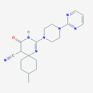 molecular formula C19H25N7O B4601298 9-Methyl-4-oxo-2-[4-(pyrimidin-2-yl)piperazin-1-yl]-1,3-diazaspiro[5.5]undec-2-ene-5-carbonitrile 