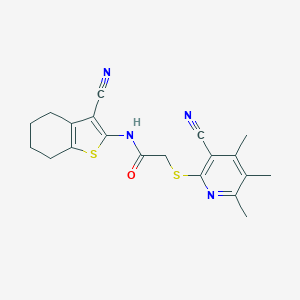 molecular formula C20H20N4OS2 B460134 N-(3-cyano-4,5,6,7-tetrahydro-1-benzothien-2-yl)-2-[(3-cyano-4,5,6-trimethyl-2-pyridinyl)sulfanyl]acetamide 