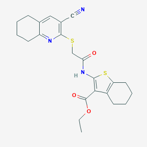 molecular formula C23H25N3O3S2 B460146 Ethyl 2-[[2-[(3-cyano-5,6,7,8-tetrahydroquinolin-2-yl)sulfanyl]acetyl]amino]-4,5,6,7-tetrahydro-1-benzothiophene-3-carboxylate CAS No. 443659-30-1