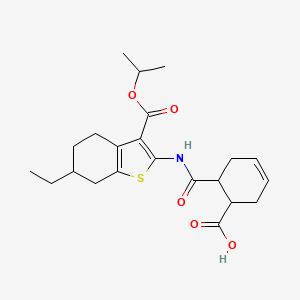 molecular formula C22H29NO5S B4601601 6-({6-Ethyl-3-[(propan-2-yloxy)carbonyl]-4,5,6,7-tetrahydro-1-benzothiophen-2-yl}carbamoyl)cyclohex-3-ene-1-carboxylic acid 