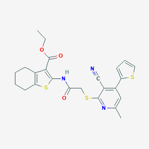 Ethyl 2-[[2-(3-cyano-6-methyl-4-thiophen-2-ylpyridin-2-yl)sulfanylacetyl]amino]-4,5,6,7-tetrahydro-1-benzothiophene-3-carboxylate