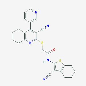 molecular formula C26H23N5OS2 B460172 2-[(3-cyano-4-pyridin-3-yl-5,6,7,8-tetrahydroquinolin-2-yl)sulfanyl]-N-(3-cyano-4,5,6,7-tetrahydro-1-benzothiophen-2-yl)acetamide CAS No. 445383-30-2