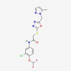 molecular formula C16H14ClF2N5O3S B4601725 N~1~-[3-CHLORO-4-(DIFLUOROMETHOXY)PHENYL]-2-({5-[(5-METHYL-1H-PYRAZOL-1-YL)METHYL]-1,3,4-OXADIAZOL-2-YL}SULFANYL)ACETAMIDE 