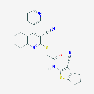 molecular formula C25H21N5OS2 B460176 N-(3-cyano-5,6-dihydro-4H-cyclopenta[b]thiophen-2-yl)-2-[(3-cyano-4-pyridin-3-yl-5,6,7,8-tetrahydroquinolin-2-yl)sulfanyl]acetamide CAS No. 445383-29-9