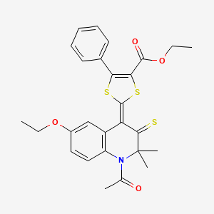 ethyl 2-(1-acetyl-6-ethoxy-2,2-dimethyl-3-thioxo-2,3-dihydro-4(1H)-quinolinylidene)-5-phenyl-1,3-dithiole-4-carboxylate