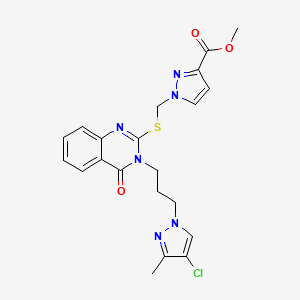 molecular formula C21H21ClN6O3S B4601852 METHYL 1-[({3-[3-(4-CHLORO-3-METHYL-1H-PYRAZOL-1-YL)PROPYL]-4-OXO-3,4-DIHYDRO-2-QUINAZOLINYL}SULFANYL)METHYL]-1H-PYRAZOLE-3-CARBOXYLATE 