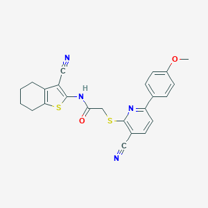molecular formula C24H20N4O2S2 B460190 2-[3-cyano-6-(4-methoxyphenyl)pyridin-2-yl]sulfanyl-N-(3-cyano-4,5,6,7-tetrahydro-1-benzothiophen-2-yl)acetamide CAS No. 445383-47-1