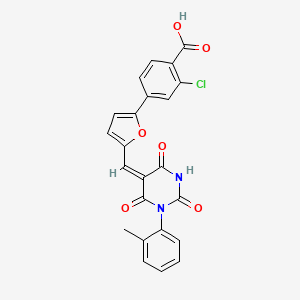 molecular formula C23H15ClN2O6 B4602000 2-chloro-4-(5-{[1-(2-methylphenyl)-2,4,6-trioxotetrahydro-5(2H)-pyrimidinylidene]methyl}-2-furyl)benzoic acid 