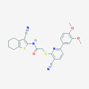 molecular formula C25H22N4O3S2 B460205 2-[3-cyano-6-(3,4-dimethoxyphenyl)pyridin-2-yl]sulfanyl-N-(3-cyano-4,5,6,7-tetrahydro-1-benzothiophen-2-yl)acetamide CAS No. 488732-61-2