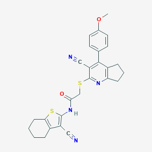 molecular formula C27H24N4O2S2 B460208 2-[[3-cyano-4-(4-methoxyphenyl)-6,7-dihydro-5H-cyclopenta[b]pyridin-2-yl]sulfanyl]-N-(3-cyano-4,5,6,7-tetrahydro-1-benzothiophen-2-yl)acetamide CAS No. 445383-60-8