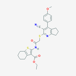 molecular formula C29H29N3O4S2 B460210 ethyl 2-[[2-[[3-cyano-4-(4-methoxyphenyl)-6,7-dihydro-5H-cyclopenta[b]pyridin-2-yl]sulfanyl]acetyl]amino]-4,5,6,7-tetrahydro-1-benzothiophene-3-carboxylate CAS No. 445383-59-5