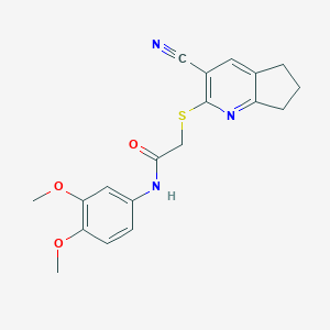 molecular formula C19H19N3O3S B460215 2-[(3-cyano-6,7-dihydro-5H-cyclopenta[b]pyridin-2-yl)sulfanyl]-N-(3,4-dimethoxyphenyl)acetamide 