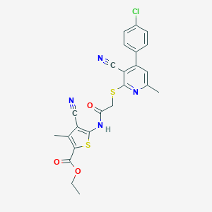 molecular formula C24H19ClN4O3S2 B460216 Ethyl 5-[[2-[4-(4-chlorophenyl)-3-cyano-6-methylpyridin-2-yl]sulfanylacetyl]amino]-4-cyano-3-methylthiophene-2-carboxylate CAS No. 445383-58-4