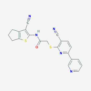 molecular formula C21H15N5OS2 B460219 N-(3-氰基-5,6-二氢-4H-环戊并[b]噻吩-2-基)-2-(3-氰基-6-吡啶-3-基吡啶-2-基)硫代乙酰胺 CAS No. 497077-96-0