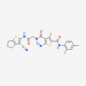 3-[2-[(3-cyano-5,6-dihydro-4H-cyclopenta[b]thiophen-2-yl)amino]-2-oxoethyl]-N-(2,4-dimethylphenyl)-5-methyl-4-oxothieno[2,3-d]pyrimidine-6-carboxamide