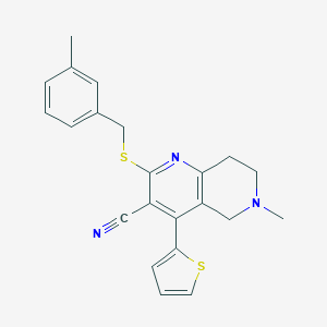 molecular formula C22H21N3S2 B460224 6-methyl-2-[(3-methylphenyl)methylsulfanyl]-4-thiophen-2-yl-7,8-dihydro-5H-1,6-naphthyridine-3-carbonitrile CAS No. 496804-87-6