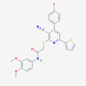molecular formula C26H20FN3O3S2 B460225 2-{[3-cyano-4-(4-fluorophenyl)-6-(2-thienyl)-2-pyridinyl]sulfanyl}-N-(3,4-dimethoxyphenyl)acetamide 