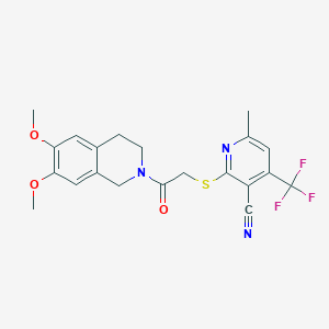 molecular formula C21H20F3N3O3S B460226 2-{[2-(6,7-dimethoxy-3,4-dihydro-2(1H)-isoquinolinyl)-2-oxoethyl]sulfanyl}-6-methyl-4-(trifluoromethyl)nicotinonitrile 