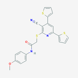 molecular formula C23H17N3O2S3 B460228 2-(3-cyano-4,6-dithiophen-2-ylpyridin-2-yl)sulfanyl-N-(4-methoxyphenyl)acetamide CAS No. 6926-75-6