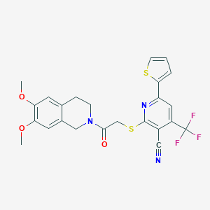 molecular formula C24H20F3N3O3S2 B460230 2-[2-(6,7-dimethoxy-3,4-dihydro-1H-isoquinolin-2-yl)-2-oxoethyl]sulfanyl-6-thiophen-2-yl-4-(trifluoromethyl)pyridine-3-carbonitrile CAS No. 445383-89-1