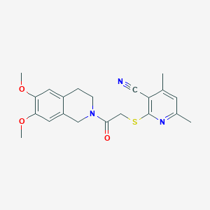 molecular formula C21H23N3O3S B460233 2-[2-(6,7-Dimethoxy-3,4-dihydro-1H-isoquinolin-2-yl)-2-oxo-ethylsulfanyl]-4,6-dimethyl-nicotinonitrile 