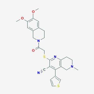 molecular formula C27H28N4O3S2 B460234 2-[2-(6,7-dimethoxy-3,4-dihydro-1H-isoquinolin-2-yl)-2-oxoethyl]sulfanyl-6-methyl-4-thiophen-3-yl-7,8-dihydro-5H-1,6-naphthyridine-3-carbonitrile CAS No. 445383-88-0