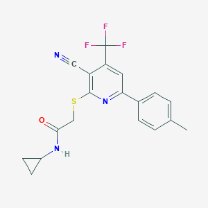 2-{[3-cyano-6-(4-methylphenyl)-4-(trifluoromethyl)pyridin-2-yl]sulfanyl}-N-cyclopropylacetamide