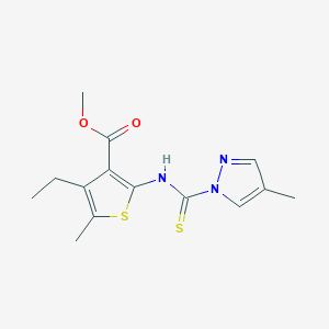 molecular formula C14H17N3O2S2 B4602367 methyl 4-ethyl-5-methyl-2-{[(4-methyl-1H-pyrazol-1-yl)carbonothioyl]amino}-3-thiophenecarboxylate 