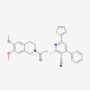 molecular formula C29H25N3O3S2 B460237 2-[2-(6,7-dimethoxy-3,4-dihydro-1H-isoquinolin-2-yl)-2-oxoethyl]sulfanyl-4-phenyl-6-thiophen-2-ylpyridine-3-carbonitrile CAS No. 445383-90-4