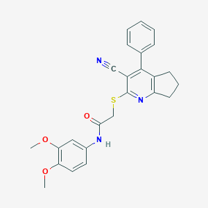 molecular formula C25H23N3O3S B460241 2-[(3-cyano-4-phenyl-6,7-dihydro-5H-cyclopenta[b]pyridin-2-yl)sulfanyl]-N-(3,4-dimethoxyphenyl)acetamide 