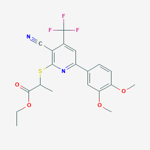 Ethyl 2-{[3-cyano-6-(3,4-dimethoxyphenyl)-4-(trifluoromethyl)pyridin-2-yl]sulfanyl}propanoate