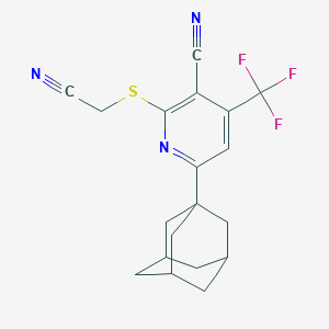 molecular formula C19H18F3N3S B460248 6-(1-Adamantyl)-2-[(cyanomethyl)sulfanyl]-4-(trifluoromethyl)nicotinonitrile CAS No. 489414-28-0