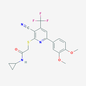 molecular formula C20H18F3N3O3S B460249 2-{[3-cyano-6-(3,4-dimethoxyphenyl)-4-(trifluoromethyl)pyridin-2-yl]sulfanyl}-N-cyclopropylacetamide CAS No. 497868-21-0