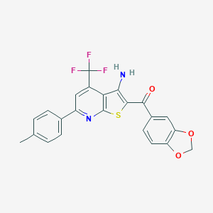 molecular formula C23H15F3N2O3S B460250 [3-Amino-6-(4-methylphenyl)-4-(trifluoromethyl)thieno[2,3-b]pyridin-2-yl]-(1,3-benzodioxol-5-yl)methanone CAS No. 488122-26-5