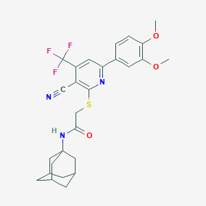 molecular formula C27H28F3N3O3S B460255 N-(1-金刚烷基)-2-[3-氰基-6-(3,4-二甲氧基苯基)-4-(三氟甲基)吡啶-2-基]硫代乙酰胺 CAS No. 487032-04-2