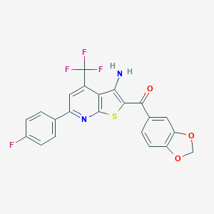 molecular formula C22H12F4N2O3S B460258 [3-Amino-6-(4-fluorophenyl)-4-(trifluoromethyl)thieno[2,3-b]pyridin-2-yl]-(1,3-benzodioxol-5-yl)methanone CAS No. 488860-12-4