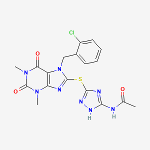 molecular formula C18H17ClN8O3S B4602634 N-[5-({7-[(2-Chlorophenyl)methyl]-1,3-dimethyl-2,6-dioxo-2,3,6,7-tetrahydro-1H-purin-8-YL}sulfanyl)-4H-1,2,4-triazol-3-YL]acetamide 