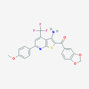 molecular formula C23H15F3N2O4S B460268 [3-Amino-6-(4-methoxyphenyl)-4-(trifluoromethyl)thieno[2,3-b]pyridin-2-yl]-(1,3-benzodioxol-5-yl)methanone CAS No. 488745-59-1