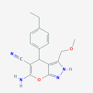 molecular formula C17H18N4O2 B460276 6-Amino-4-(4-ethylphenyl)-3-(methoxymethyl)-1,4-dihydropyrano[2,3-c]pyrazole-5-carbonitrile 