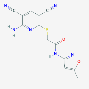 molecular formula C13H10N6O2S B460282 2-[(6-amino-3,5-dicyano-2-pyridinyl)sulfanyl]-N-(5-methyl-3-isoxazolyl)acetamide CAS No. 445383-92-6