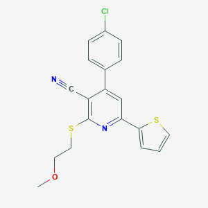molecular formula C19H15ClN2OS2 B460284 4-(4-Chlorophenyl)-2-[(2-methoxyethyl)sulfanyl]-6-(2-thienyl)nicotinonitrile CAS No. 354556-35-7