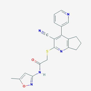 molecular formula C20H17N5O2S B460289 2-[(3-cyano-4-pyridin-3-yl-6,7-dihydro-5H-cyclopenta[b]pyridin-2-yl)sulfanyl]-N-(5-methyl-1,2-oxazol-3-yl)acetamide CAS No. 327068-42-8