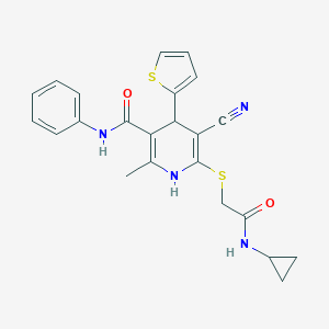 molecular formula C23H22N4O2S2 B460290 5-cyano-6-[2-(cyclopropylamino)-2-oxoethyl]sulfanyl-2-methyl-N-phenyl-4-thiophen-2-yl-1,4-dihydropyridine-3-carboxamide CAS No. 445383-96-0
