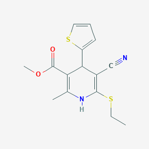 molecular formula C15H16N2O2S2 B460292 Methyl 5-cyano-6-ethylsulfanyl-2-methyl-4-thiophen-2-yl-1,4-dihydropyridine-3-carboxylate CAS No. 445383-98-2