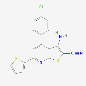 molecular formula C18H10ClN3S2 B460296 3-Amino-4-(4-chlorophenyl)-6-(2-thienyl)thieno[2,3-b]pyridine-2-carbonitrile 