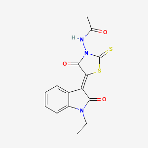 N-[(5Z)-5-(1-ethyl-2-oxo-1,2-dihydro-3H-indol-3-ylidene)-4-oxo-2-thioxo-1,3-thiazolidin-3-yl]acetamide